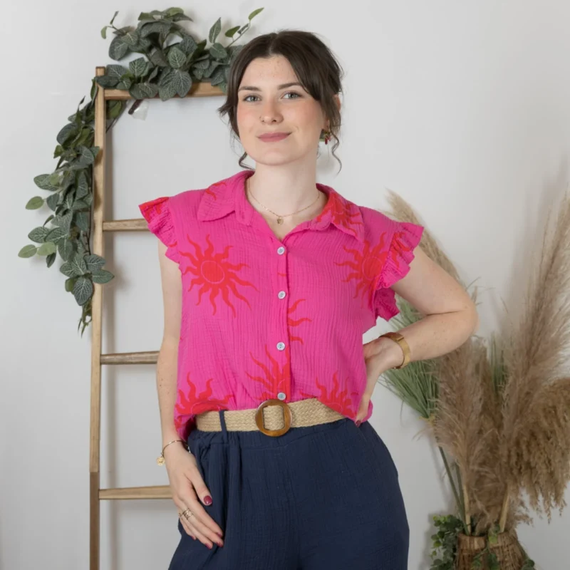 Chemise "Soleil" ☀️ (Tu) 🇮🇹 - fuchsia-rouge - taille-unique
