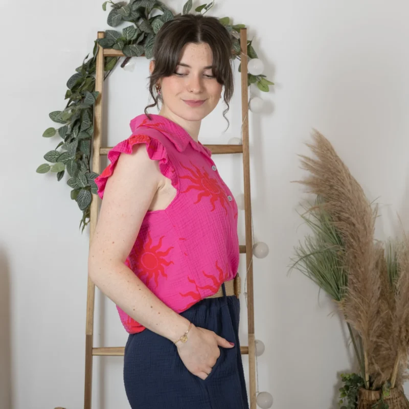 Chemise "Soleil" ☀️ (Tu) 🇮🇹 - fuchsia-rouge - taille-unique