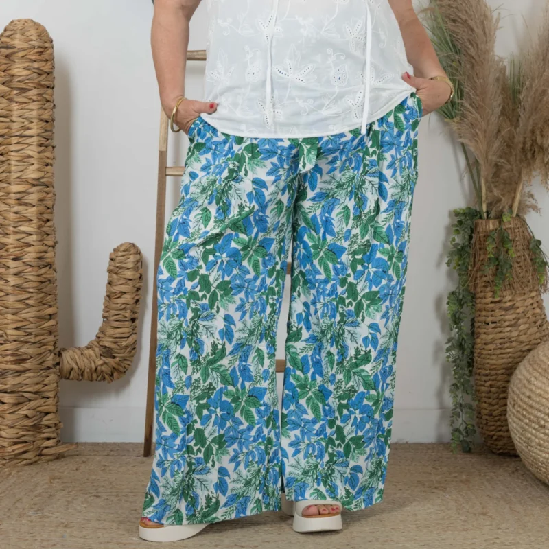 L787- Pantalon fluide (T40-T48) - bleu-turquoise-vert - 48