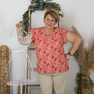 K264- Top Aquarelle dos boutonné (T40-T48) - corail - 48