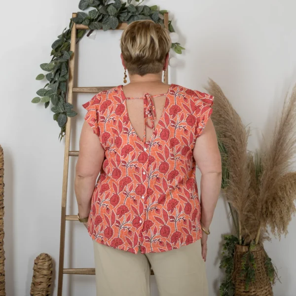 K264- Top Aquarelle dos boutonné (T40-T48) - corail - 48