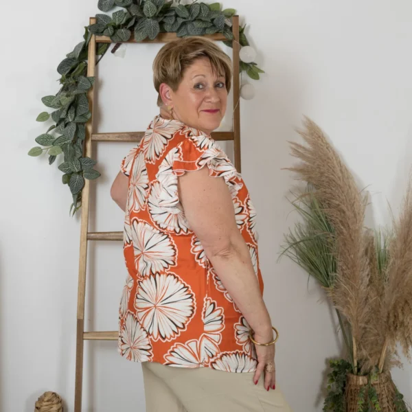 Z165-Chemisier imprimée Christy (T44-T52) - rouge - 52