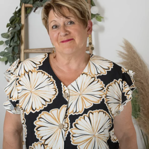 Z165-Chemisier imprimée Christy (T44-T52) - noir - 52