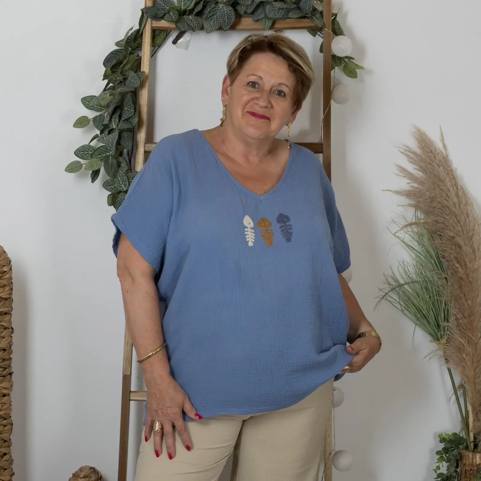 Z162- Tunique Sardines (Gt) 🇮🇹 - bleu-indigo - taille-unique-grande-taille
