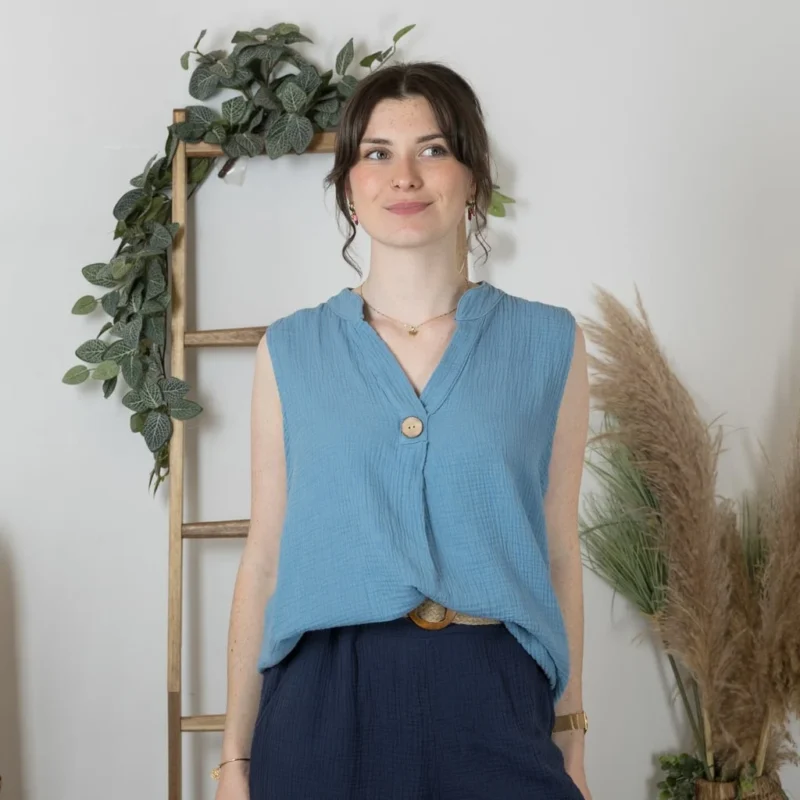 Debardeur coton (Tu) 🇮🇹 - bleu-ciel - taille-unique
