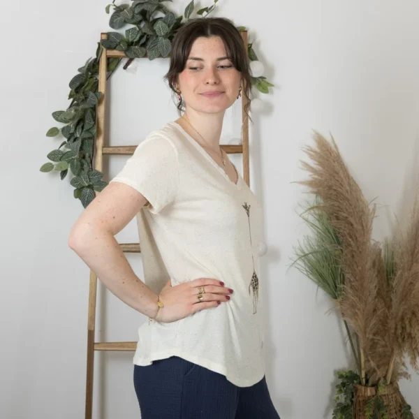 K177- T-Shirt « Girafe» (Tu) 🇮🇹 - beige - taille-unique