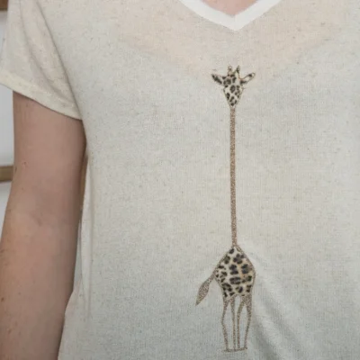 K177- T-Shirt « Girafe» (Tu) 🇮🇹 - beige - taille-unique