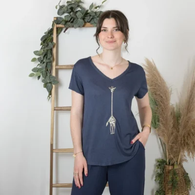 K177- T-Shirt « Girafe» (Tu) 🇮🇹 - marine - taille-unique