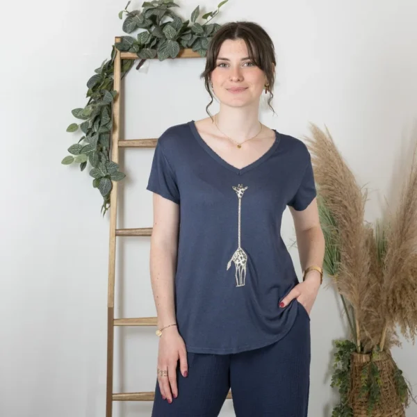 K177- T-Shirt « Girafe» (Tu) 🇮🇹 - marine - taille-unique