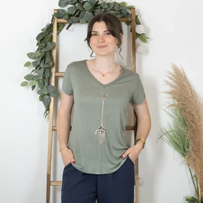 K177- T-Shirt « Girafe» (Tu) 🇮🇹 - kaki - taille-unique