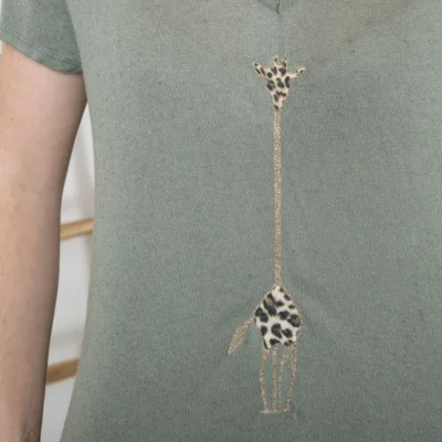 K177- T-Shirt « Girafe» (Tu) 🇮🇹 - kaki - taille-unique