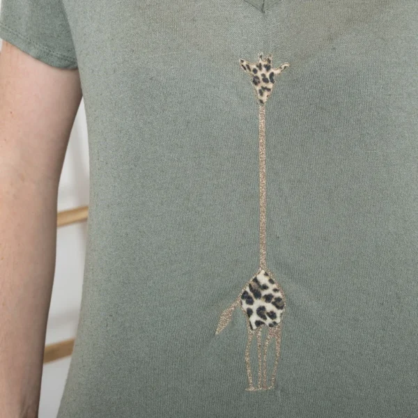 K177- T-Shirt « Girafe» (Tu) 🇮🇹 - kaki - taille-unique
