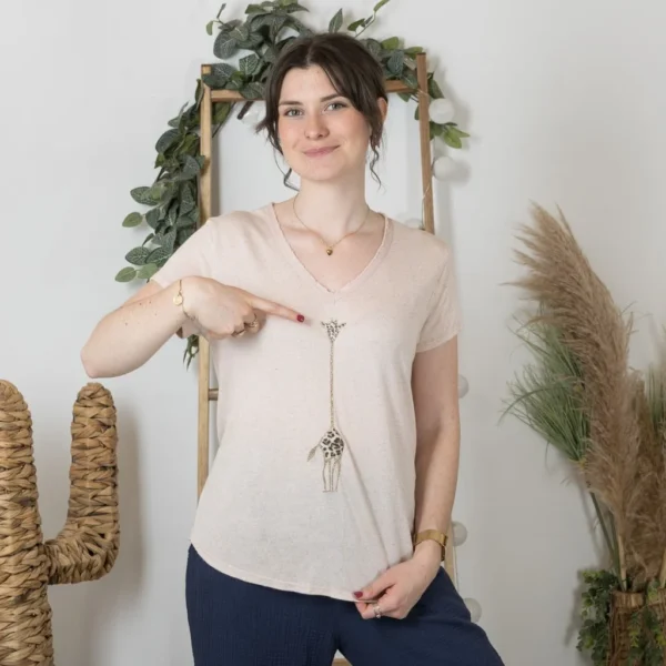 K177- T-Shirt « Girafe» (Tu) 🇮🇹 - rose-poudre - taille-unique