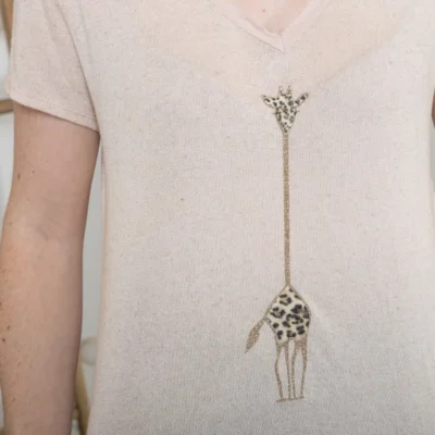 K177- T-Shirt « Girafe» (Tu) 🇮🇹 - rose-poudre - taille-unique