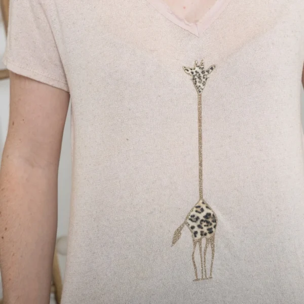 K177- T-Shirt « Girafe» (Tu) 🇮🇹 - rose-poudre - taille-unique