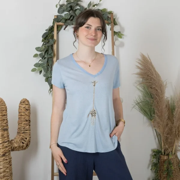 K177- T-Shirt « Girafe» (Tu) 🇮🇹 - bleu-ciel - taille-unique