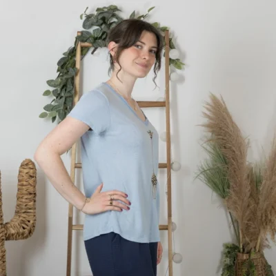 K177- T-Shirt « Girafe» (Tu) 🇮🇹 - bleu-ciel - taille-unique