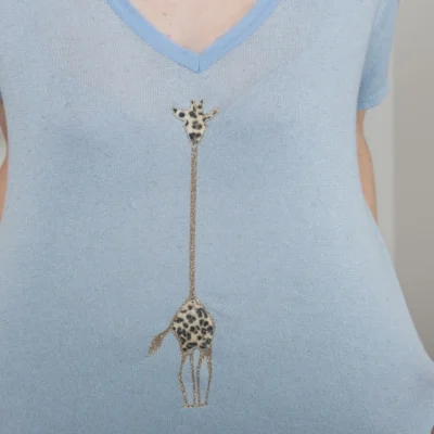 K177- T-Shirt « Girafe» (Tu) 🇮🇹 - bleu-ciel - taille-unique