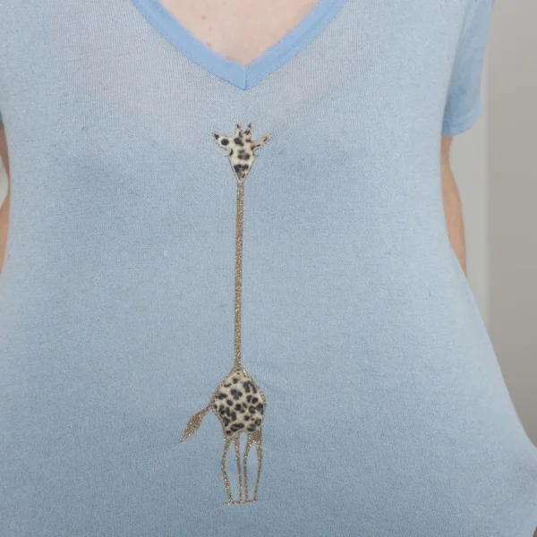 K177- T-Shirt « Girafe» (Tu) 🇮🇹 - bleu-ciel - taille-unique