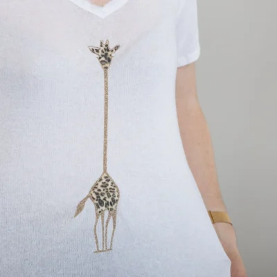 K177- T-Shirt « Girafe» (Tu) 🇮🇹 - blanc - taille-unique