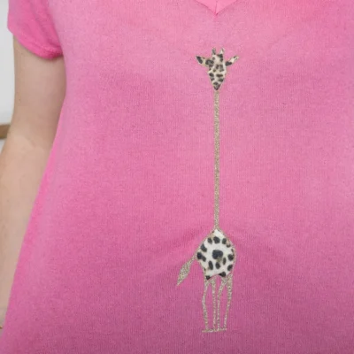 K177- T-Shirt « Girafe» (Tu) 🇮🇹 - fuchsia - taille-unique