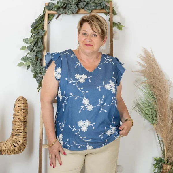 K236- Top By One en Coton (T40-T48) - bleu-indigo - 48