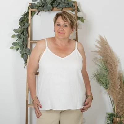 K233- Débardeur Maëlle dos brodé (T40-T48) - blanc - 48