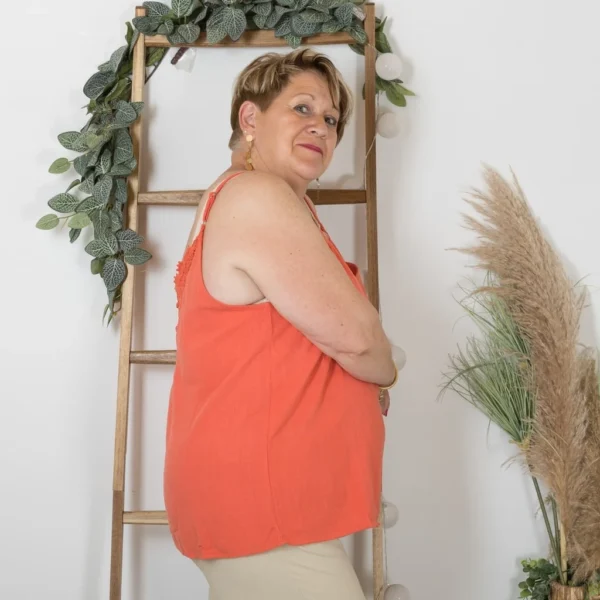K233- Débardeur Maëlle dos brodé (T40-T48) - corail - 48