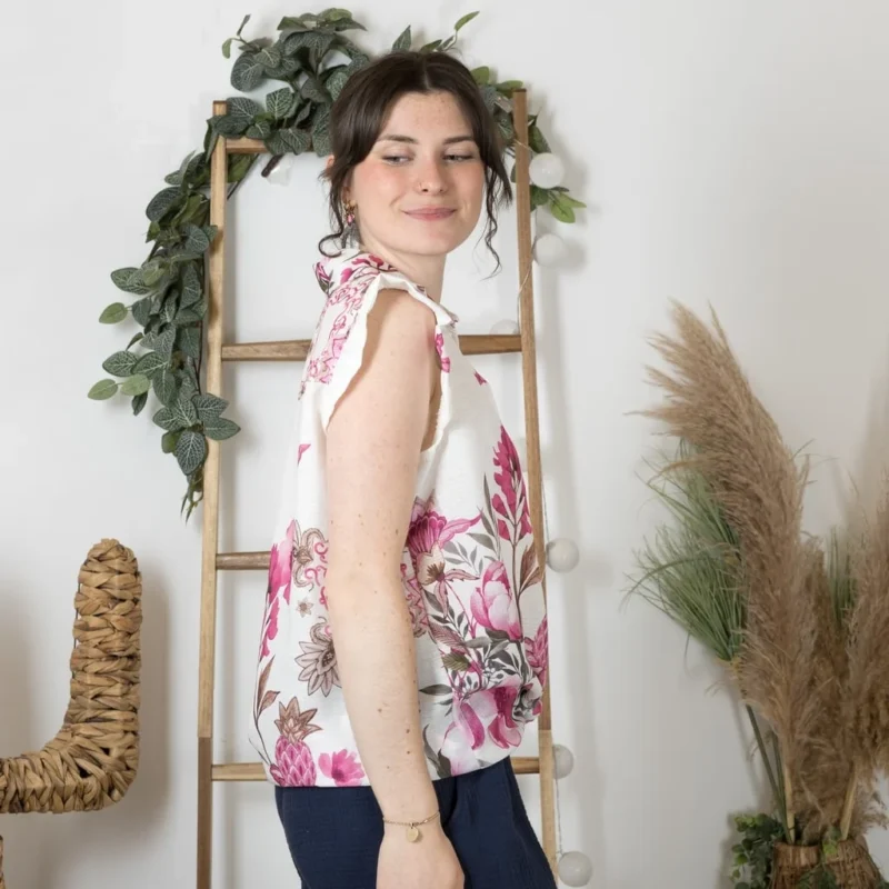 K205- Blouse Fleurie (Tu) 🇮🇹 - fuchsia - taille-unique