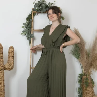 K124- Combinaison plissée (Tu) 🇮🇹 - kaki - taille-unique