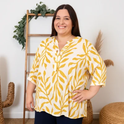 Z753- Blouse Curvy Manches courtes (T54-T58) - jaune - 58