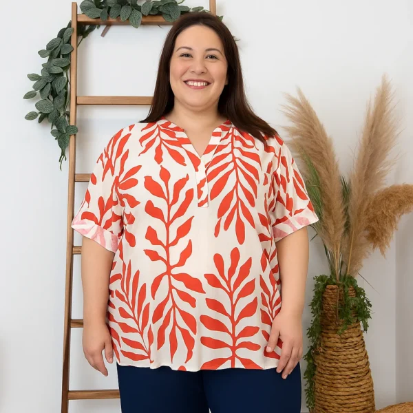 Z753- Blouse Curvy Manches courtes (T54-T58) - rouge - 58