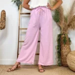 Pantalon large fluide femme crêpé « Tendance » - rose-bebe - taille-unique
