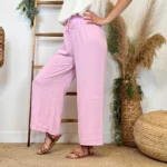 Pantalon large fluide femme crêpé « Tendance » - rose-bebe - taille-unique