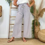Pantalon large fluide femme crêpé « Tendance » - gris-clair - taille-unique