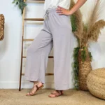Pantalon large fluide femme crêpé « Tendance » - gris-clair - taille-unique