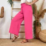 Pantalon large fluide femme crêpé « Tendance » - fuchsia - taille-unique