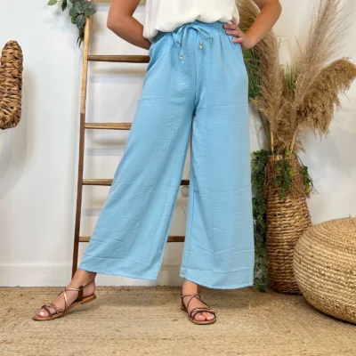 L761- Pantalon fluide (TU) - bleu-ciel - taille-unique