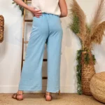 Pantalon large fluide femme crêpé « Tendance » - bleu-ciel - taille-unique