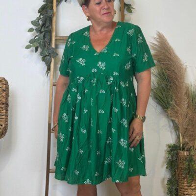 K286- Robe trapèze "Fleurettes" (T40-T48) - vert-bresil - 48