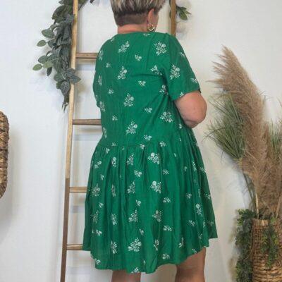 K286- Robe trapèze "Fleurettes" (T40-T48) - vert-bresil - 48