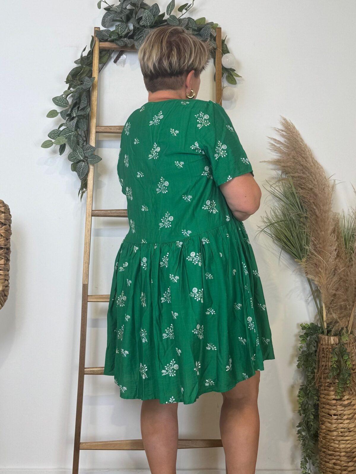 K286- Robe trapèze "Fleurettes" (T40-T48) - vert-bresil - 48