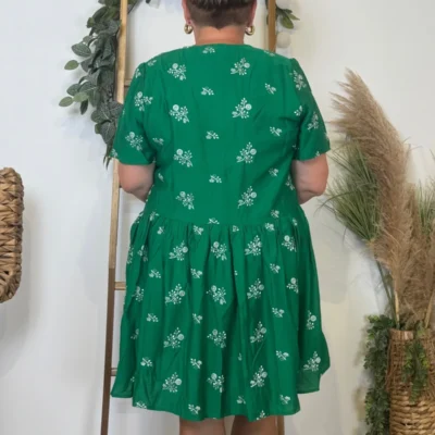 K286- Robe trapèze "Fleurettes" (T40-T48) - vert-bresil - 48