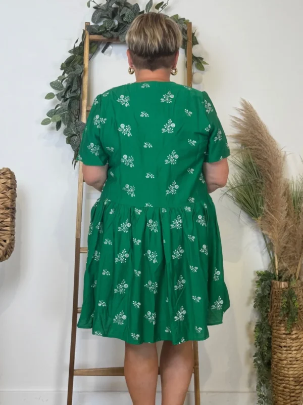 K286- Robe trapèze "Fleurettes" (T40-T48) - vert-bresil - 48