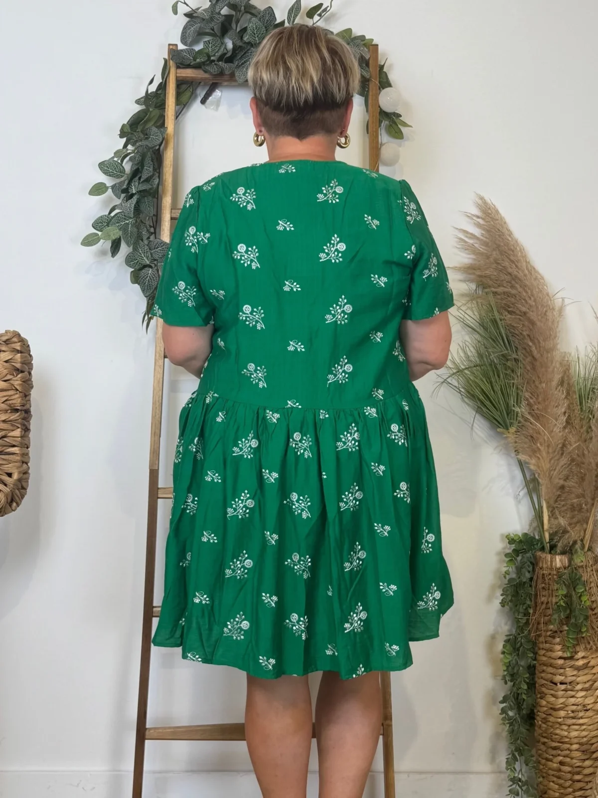 K286- Robe trapèze "Fleurettes" (T40-T48) - vert-bresil - 48