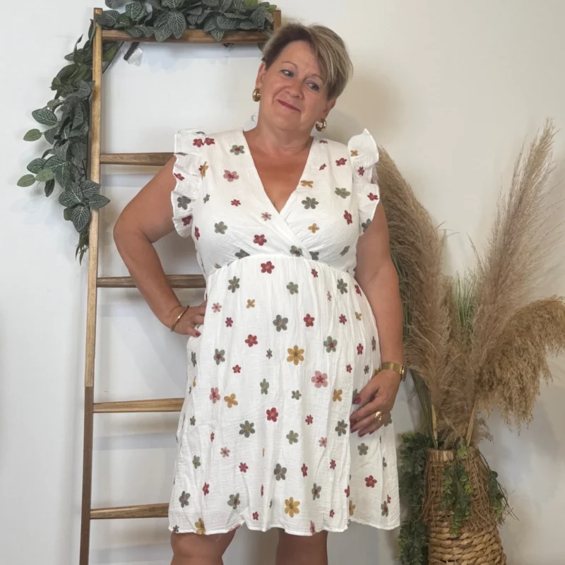 K302 - Robe coton "By One" (T40-T48) - blanc-multi - 48