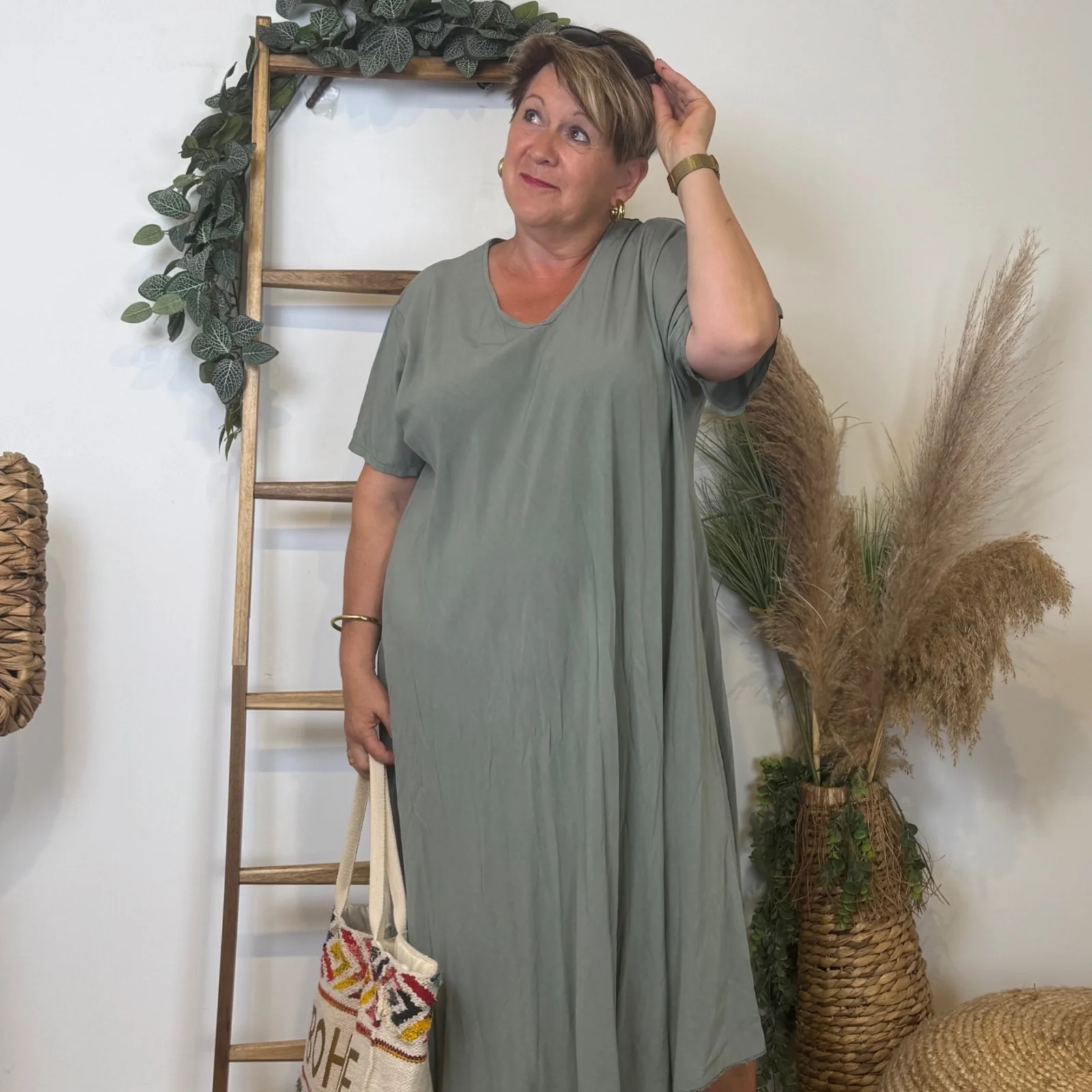 Z159- Robe longue Fluide 🇮🇹 - kaki - taille-unique-grande-taille