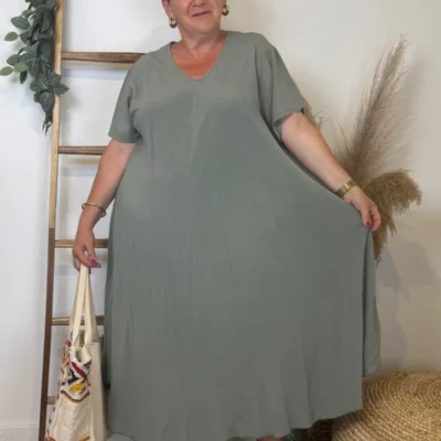 Z159- Robe longue Fluide 🇮🇹 - kaki - taille-unique-grande-taille
