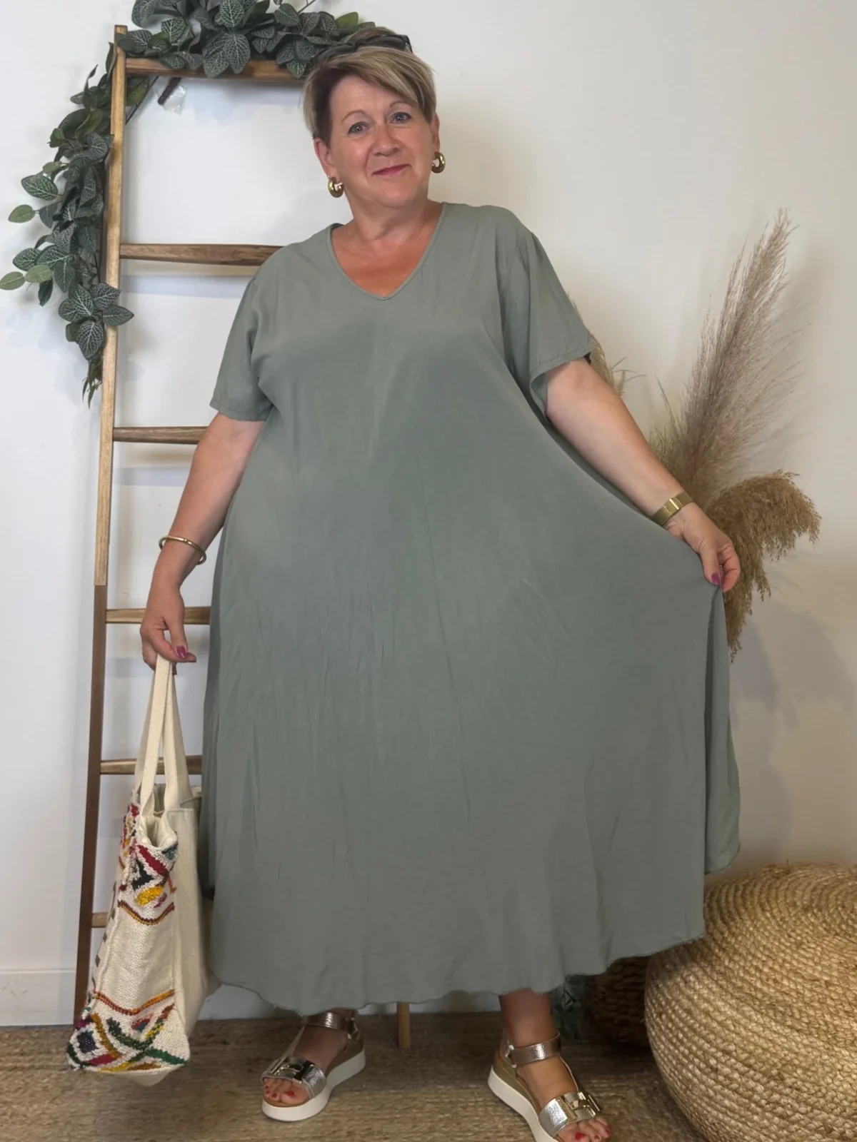 Z159- Robe longue Fluide 🇮🇹 - kaki - taille-unique-grande-taille