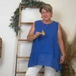 Débardeur coton et collier fantaisie - bleu-royal - taille-unique-grande-taille
